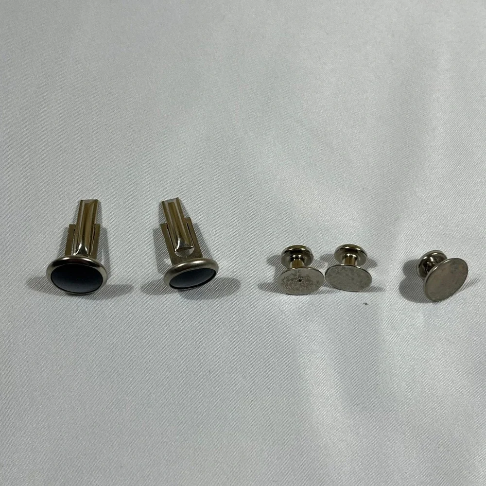 Cufflinks and Studs Set Men Silver Grey Formal Tuxedo Accessories